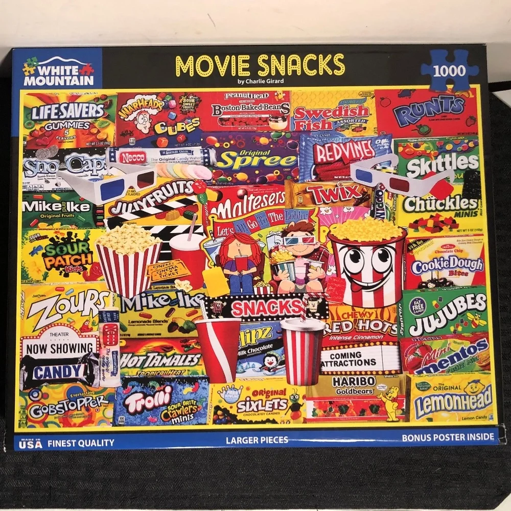 WHITE MOUNTAIN 1000PC 24x30" Girard Movie Snacks - Picture 1 of 5
